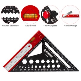 8 in 1 Rafter Square with Carpenter Pencil, 7in Multi-Purpose Carpenter Square Tools: Square,Protractor, Steel Ruler,Marking Gauge,T-Bevel Gauge,Bubble Level