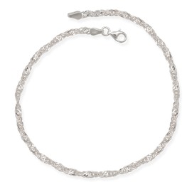 JewelryWeb Sterling Silver 4mm Diamond-cut Singapore Anklet - 925 silver - Made in Italy - 10 inches