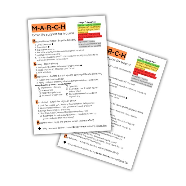 MARCH Basic Life Support for Trauma Checklist 10pk 4x6” Paper