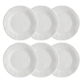 UPware Rope Melamine Dinner Plate Set, Round Plates with Rope Edge for Main course, Pasta, and Salad, BPA-Free, Dishwasher Safe, White, 11 Inch, Set of 6