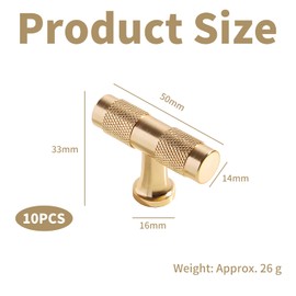 Xiciki 10 Pcs Gold Door Knobs Gold Kitchen Knobs, 50mm Length Single Hole Drawer Cabinet Handles, Gold Cupboard Knobs for Kitchen Bathroom Dresser Drawers Wardrobe
