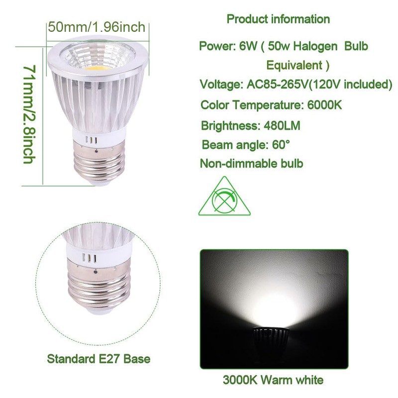 PAR16 E27 6W led Spotlight 120v COB 6000K Daylight White