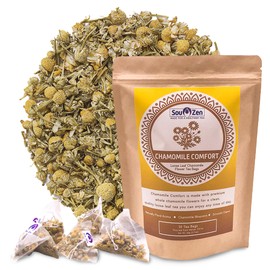 Sou Zen Chamomile Comfort Loose Leaf Chamomile Tea Bags (30 Ct) – Corn Fiber Pyramid Tea Bags, Caffeine-Free Herbal Tea