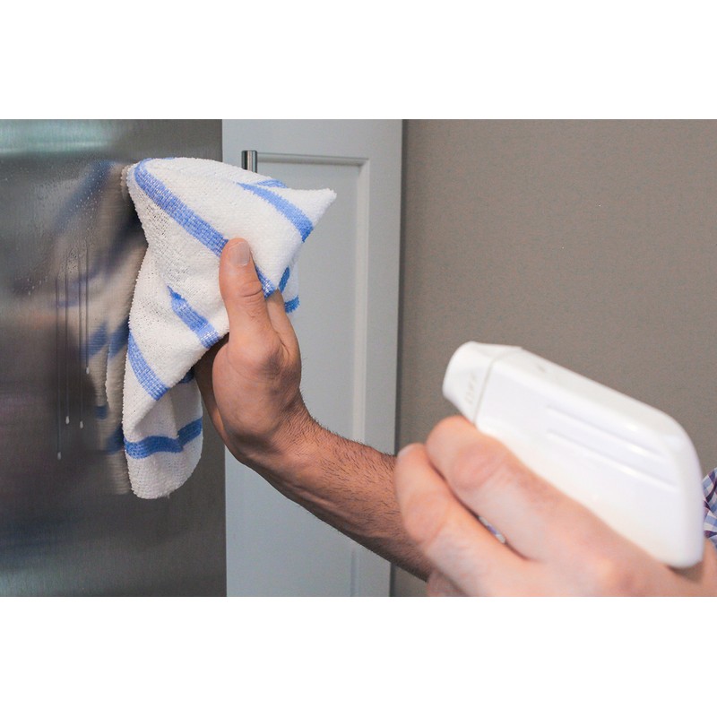 VIKING Bulk Edgeless Microfiber Cleaning Cloths, White and Blue Stripe,