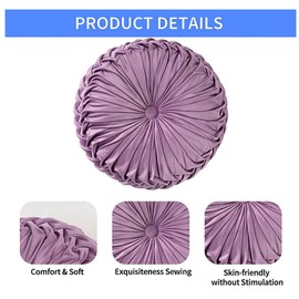 NatureMan 13.7 inch Round Sofa Cushion Pure color velvet home decor, pleated round cushion, pumpkin pillow Suitable for home bed car decoration (Light purple)
