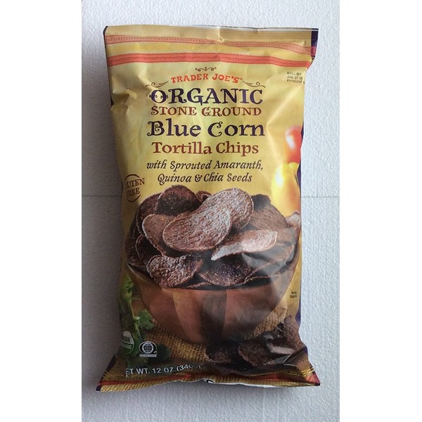 Trader Joe's Organic Stone Ground Blue Corn Tortilla Chips with Sprouted Amaranth, Quinoa & Chia Seeds - 12 Oz. (Pack of 2 -Total of 24 Oz.)
