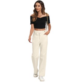 KICZOY Jeans Women High Waist Wide Leg Baggy Jeans Boyfriends Stretch Denim Pants Beige