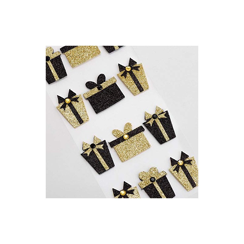 Black Gold Glitter Presents Christmas Craft Decorations (Pack of 12)