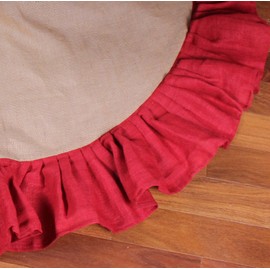 Primitive Home Decors 60" Jute Natural with Red Pleated Border Tree Skirt