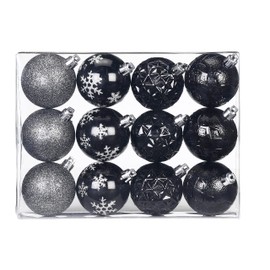 Inge-glas Christmas Baubles Decorated Baubles Plastic 6 cm Set of 12 Black Mix