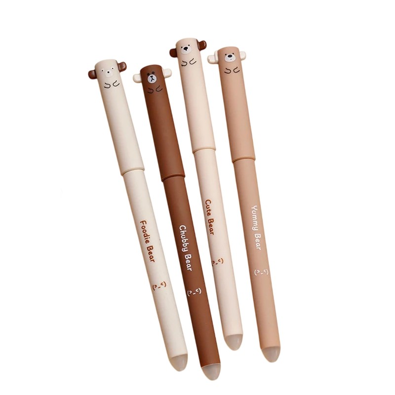 ONETHOUSANDTWO 1002 Cute Erasable Gel Pens with Teddy Ear Cap