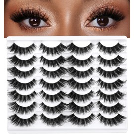 Fluffy Cat Eye Lashes, 14 Pairs 18mm Faux Mink False Lashes with Thin Transparent Band, Voluminous Wispy Fake Eyelashes for Comfortable Wear