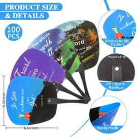 Geetery 100 Pcs Summer Church Christian Bible Fan Bulk Handheld Fan Plastic Round Fourth of July Fans Decorative Fans for Church Services Patriotic Party Decorations Gifts Supplies (Summer Church)