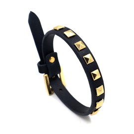 PEAS Punk Jewelry Belt Buckle Adjustable Bracelet Pyramid Stud Wristband Rivet Leather Cuff Bracelet(Black)