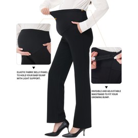 URBEST Women's Maternity Straight Leg Pants - Stretchy Over The Belly Dress Pants for Work and Office - Comfortable Pregnancy Pants with Pockets 32" Inseam Black XXL