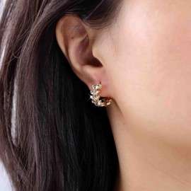 Leaf Cz Hoop Earrings Gold Crystal Small Hoop Earrings Rhinestone Huggie Hoop Earrings Diamond Hinged Hoop Earrings Cartilage Hoop Earrings Wedding Cz Huggie Earrings Jewelry for Women and Girls