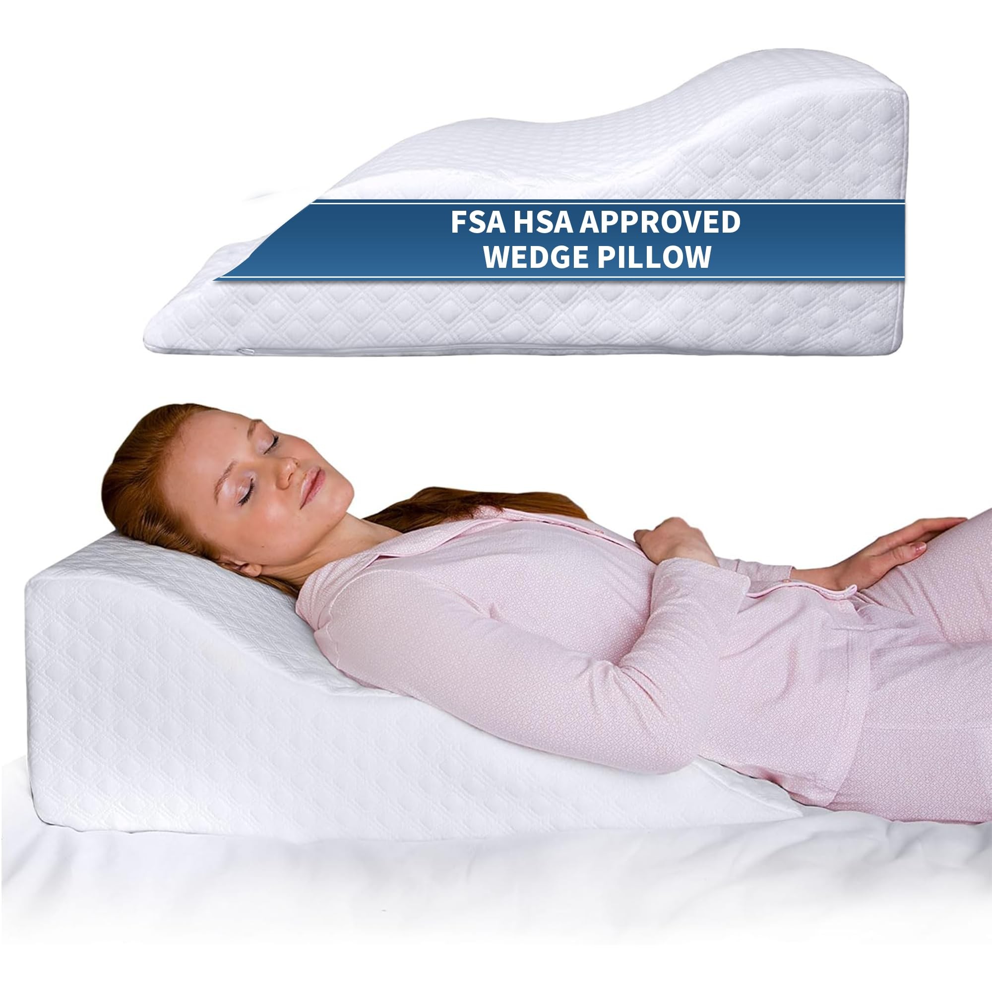 Aeris Memory Foam Wedge Pillow - Curved Design For Elevated Sleeping & Back Support
