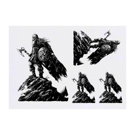 4 x 'Viking Standing on Cliff' Temporary Tattoos - Water Resistant, Skin-Safe, Non-Toxic Transfers, Mixed Sizes (TO00076446)