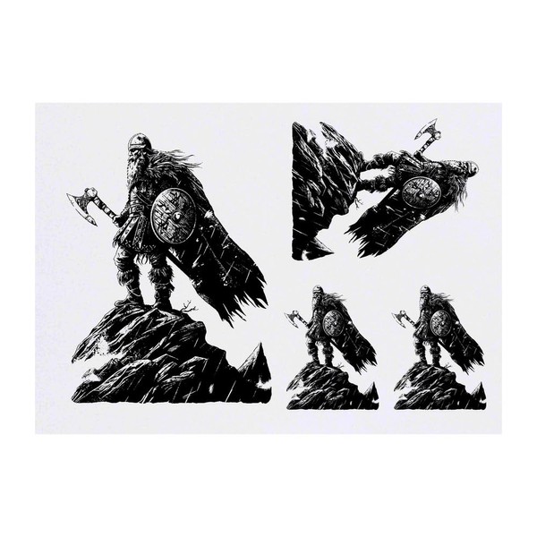 4 x 'Viking Standing on Cliff' Temporary Tattoos - Water