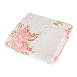 Homescapes 100% Baumwolle Frottee Handtuch Creme mit Vintage Blumen Print und gestickter Bordüre