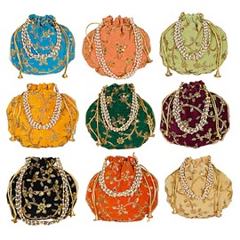 Radharani Arts Women Handicrafts and jewellery Designer Velvet Potli Bags or Wristlets or rajasthani batwa for Wedding & Parties, Best for gifting Lot of 05 PCS