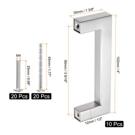 sourcing map 10 Pack Square Bar Drawer Handles, 4 Inch Hole Center Modern Drawer Pulls Kitchen Cabinets Pull Stainless Steel Slim Cupboard Pulls, Brushed Silver