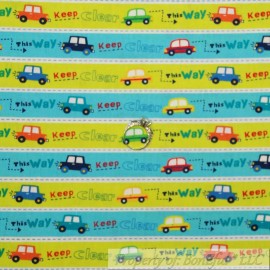 David Textiles BonEful Fabric FQ Cotton Quilt Boy Car Truck Vehicle Stripe Green Blue Red Sale