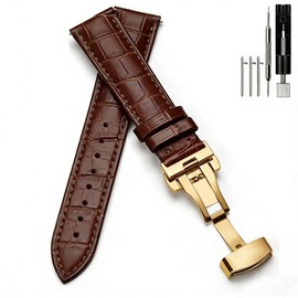 PCUORLEORS Genuine Leather Watch Strap, Bamboo Link Leather Replacement Band, Quick Removal Crocodile Skin Strap, 20mm 22mm 24mm 26mm Genuine Men's and Women's Watch bands (Browm, 22MM)