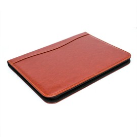 CMY Zippered Padfolio PU Leather Portfolio Case, 2 Colors Executive Business Conference Folder Document Organizer with Letter/A4 Size Clipboard, Business Card Holder (Brown)