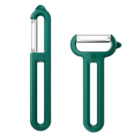 Linoroso 2 Pieces Vegetable Peeler Set with Straight Peeler and Serrated Peeler, Dishwasher Safe Classic Euro Fruit Peeler for Kitchen, Potato Peelers for Peeling veggie and Food, Green