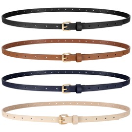 TRIWORKS 4 Pack Women Skinny Leather Belts for Jeans Dress Thin Waist Belts for Ladies with Gold Buckle