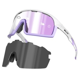 SCVCN Photochromic Cycling Glasses Polarized Men Women Mountain Bike Eyewear MTB Glasses Road Bicycle Riding Clear Sports Sunglasses Running Fishing Golf BMX Purple