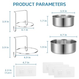2 Pcs Small Wall Mounted Cat Bowls, Elevated Hanging Puppy Food and Water Bowls Stainless Steel Non-Spill Kitten Feeding Dish with Wall Mounted Hook for Small Pets (S (4x1.7'' & 4.7x2''))