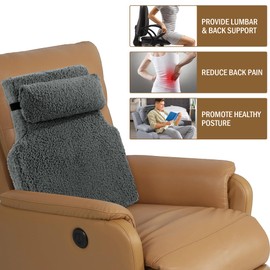 HOMBYS Sherpa Fleece Lumbar Support Pillow with Headrest for Recliner,Memory Foam Recliner Chair Cushion for Back Pain,Big High Back Support for Recliner with Chair Headrest for Elderly (Grey)