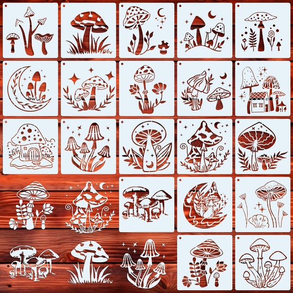 EDUEE Mushroom Stencils for Painting 6inch Reusable Stencils Craft 20pcs