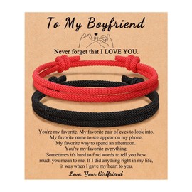LIAN Adjustable Rope Couples Bracelets Promise Bracelets Boyfriend Girlfriend Anniversary Valentines Day Birthday Bracelet for Him and Her(Boyfriend-Black＆Red)