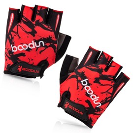 BOODUN Shock-Absorbing Foam Pad Breathable Half Finger Cycling Gloves, Red, Large