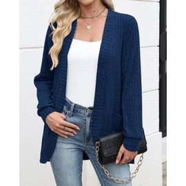 Navy Blue Cardigan for Women Light Weight Wrap Open Front Long Sweater Cardigan Plus Size Navy Blue XXL
