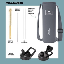 Mvilta Insulated Stainless Steel Water Bottle-Double Walled Vacuum Reusable Sports Water Bottle With Free Bottle Accessories - Ice: Up to 24 Hrs. Hot: Up to 12 Hrs. 40oz Red Wine-Navy