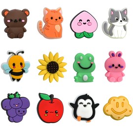 12PCS Silicone Focal Beads for Pens, Bulk Animal Fruit Flower Charms Supplies for Making Keychains, Handmade Crafts