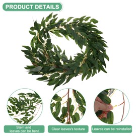 M METERXITY 4-Pack Artificial Willow Vine Twigs with 54 Leaves 5.7Feet Faux Willow Vine Twigs for Home Decor/Wedding/Christmas/DIY/Party/Home/Garden Office [Dark Green]