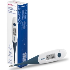 Beurer FT 17 Digital Fever Thermometer with Flexible Tip for Oral, Rectal & Axillary Measurement Result in 10 Seconds Fever Indicator for Babies, Children and Adults, Blue/White