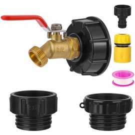 275-330 Gallon IBC Tote Hose Adapter,3-Size IBC Tote Adapter, 2.44" Fine、2 "Fine, and 2" Coarse Thread,3/4" Male NPT Inlet ×3/4" Male GHT Brass Hose Faucet Garden Hose Connector （Red handle）
