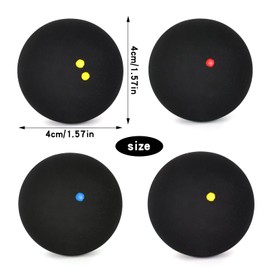 Homirty Squash Balls Set of 4 Sports Squash Ball, Double Yellow Dots, Single Yellow Dots, Single Red Dots, Single Blue Dots, High Bounce Squash Ball for Beginners, Competition and Training