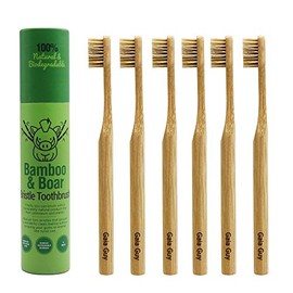 Cepillo de Dientes de Bambú con Cerdas Naturales (SIN Nylon - Solo Cerdas de Jabalí) - Cepillos de Dientes de Bambú y Cerdas de Jabalí Totalmente Compostables y Biodegradables - Cero Residuos