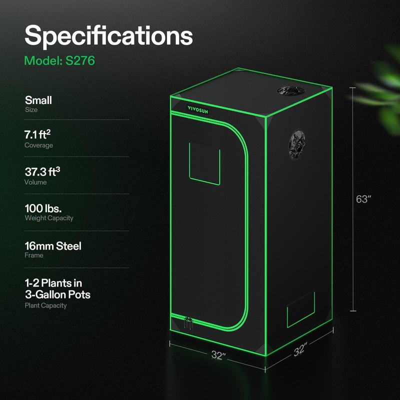 VIVOSUN S276 32"x32"x63" Grow Tent, High Reflective Mylar with Observation