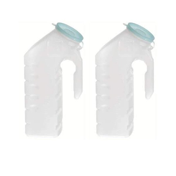 Global Deluxe Male Urinal Incontinence Pee Bottle 32oz./1000ml with Cover (Glow in The Dark Lid, Pack of 2)