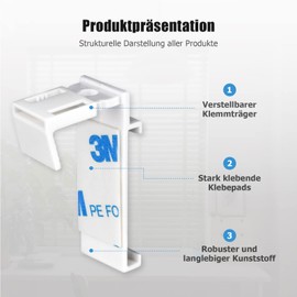 Clamp Holder for Klemmfix Roller Blind, Ancable Double Roller Blind, No Drilling, Replacement Part Accessory Set, Clamp Support Bracket for PVC, Wooden Windows, Door Wings