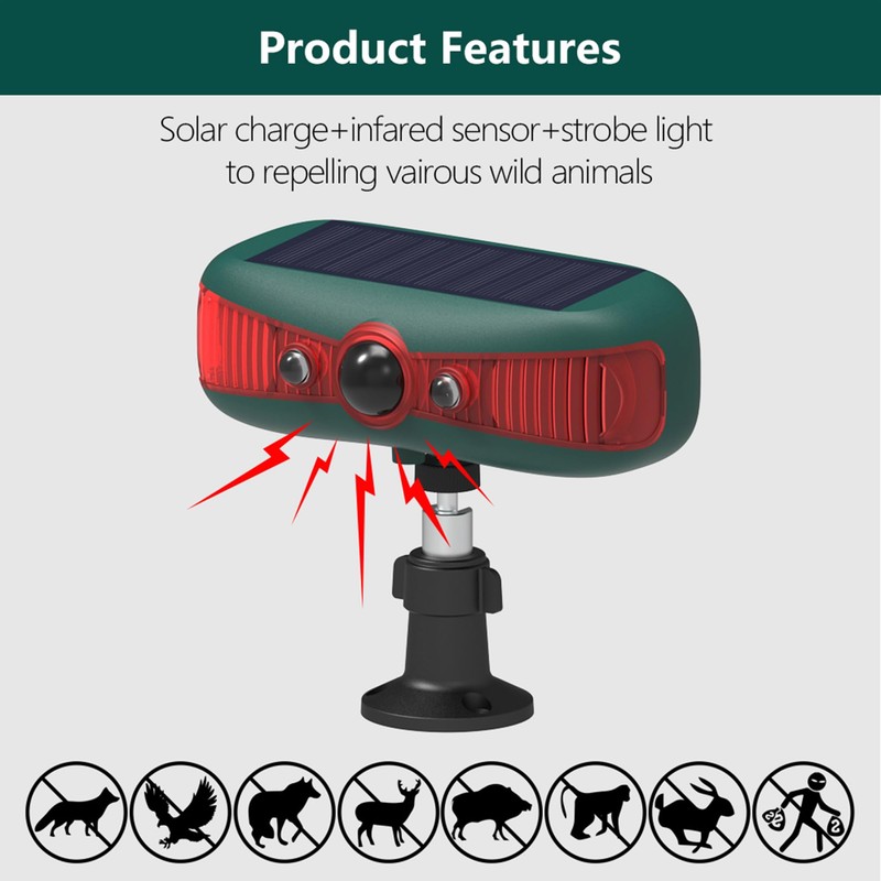 QXMH Solar Outdoor Motion Sensor Alarm Detector: LED Strobe Infrared