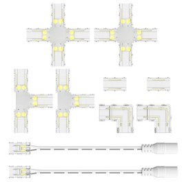 MIWISE - Kit de conectores de tira LED COB de 8 mm, en forma de L, esquina, en forma de T, conectores cruzados, conectores de tira a tira y extensión con enchufe hembra CC, para proyectos de